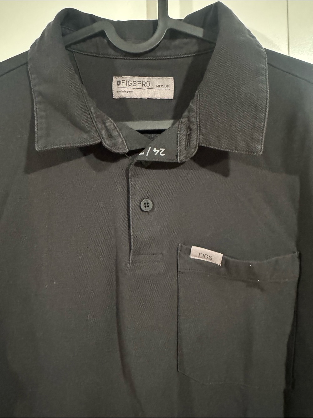 Figs Men's Black Polo with Chest Pocket
